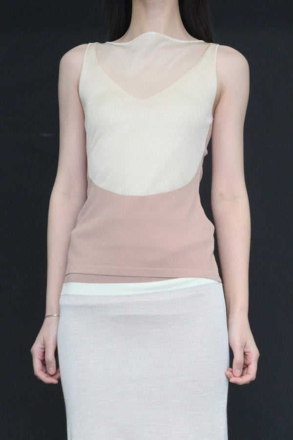 SWAYING/KNIT fake two-piece see-through vest SW24SS1T40 apricot PS74